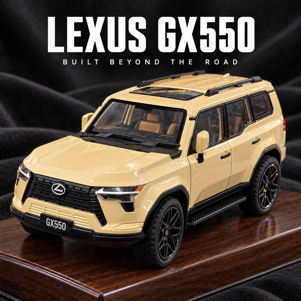Lexus GX550 1:24 die-cast model in sand dune finish, front three-quarter view