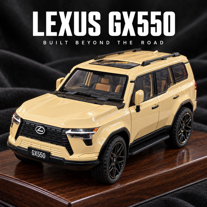 Lexus GX550 1:24 die-cast model in sand dune finish, front three-quarter view