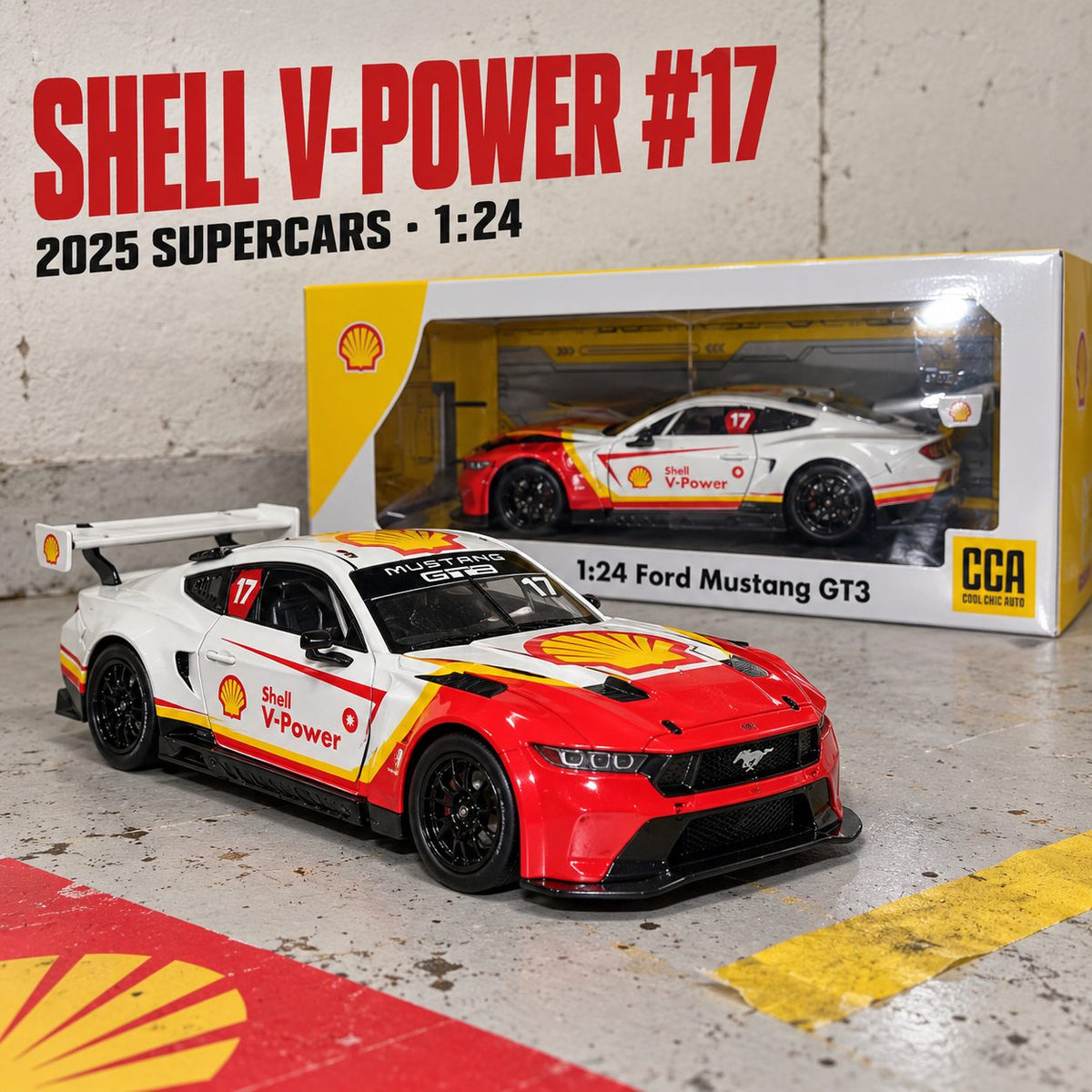 Ford Mustang GT Shell V-Power Racing #17 1:24 die-cast model, front view