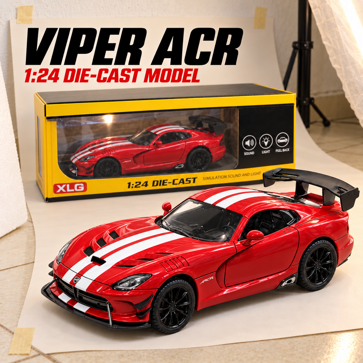 Dodge Viper ACR | 1:24 Collector Die-Cast | Red with White Stripes