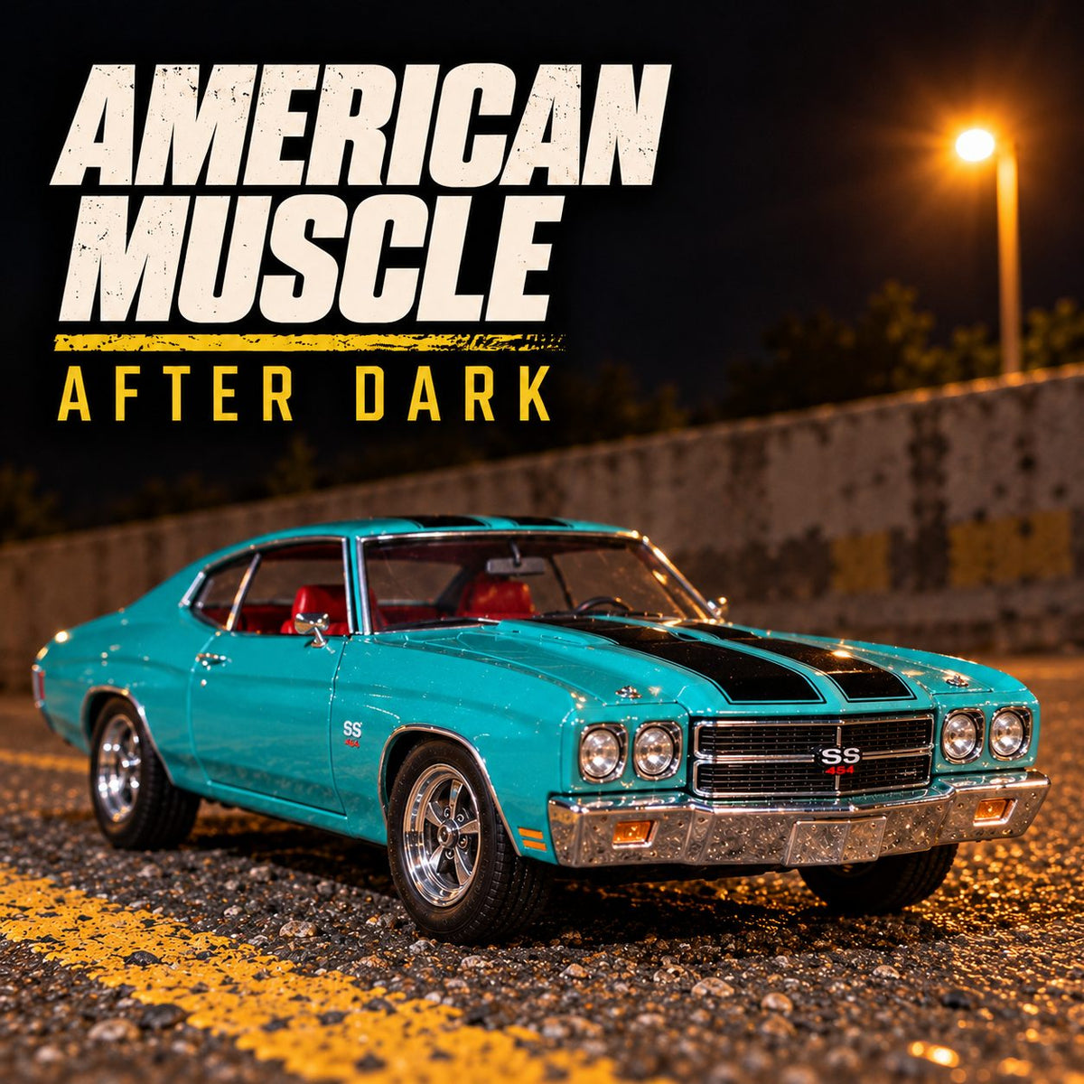 Chevrolet Chevelle 454 1970 1:24 die-cast model in cyan with black stripes, photo 2