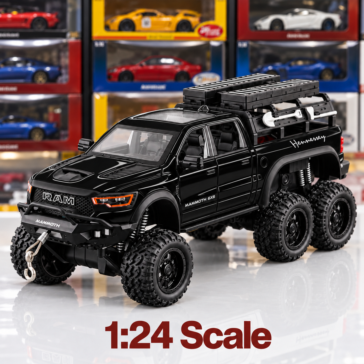 Black Ram Mammoth 6x6 1:24 die-cast, side view showing six wheels