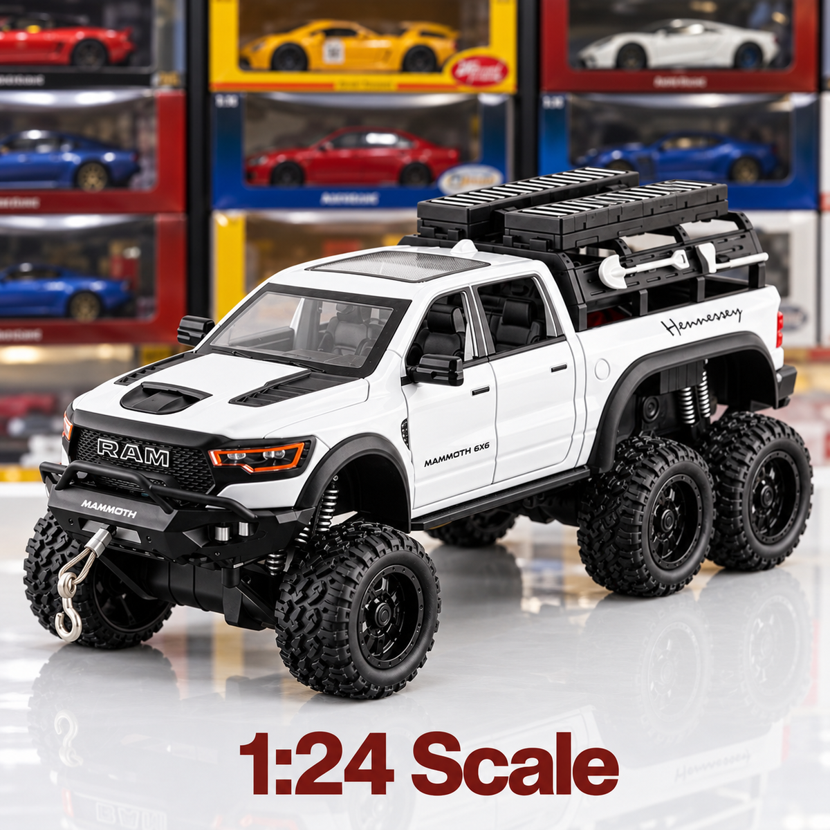 White Ram Mammoth 6x6 1:24 die-cast, side view showing six wheels