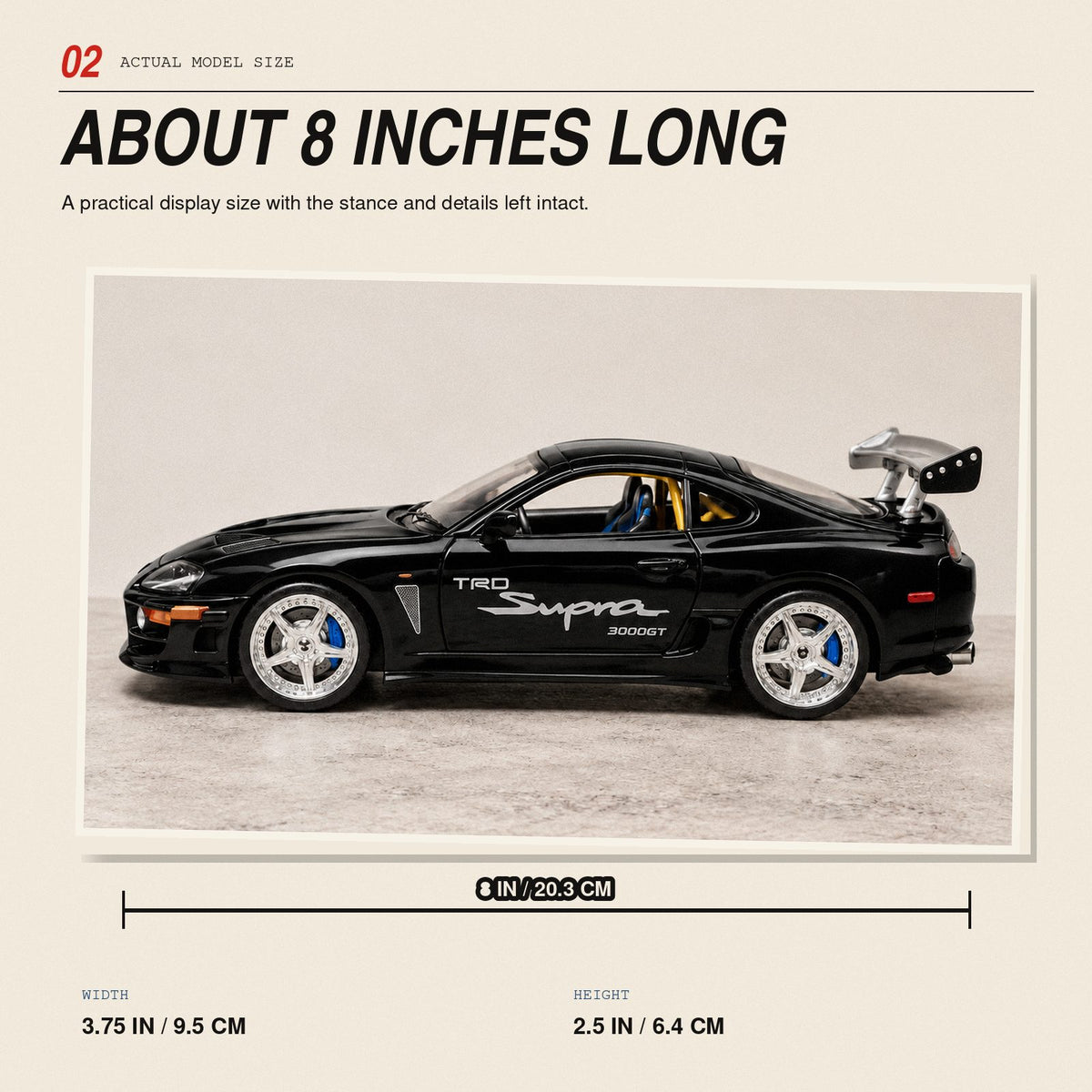 Toyota Supra MK4 1:24 die-cast model in black, photo 2