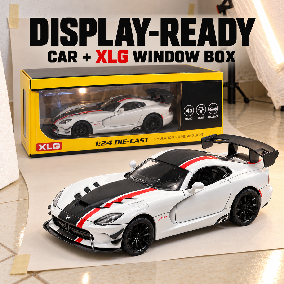 Dodge Viper ACR | 1:24 Collector Die-Cast | White with Black and Red Stripe