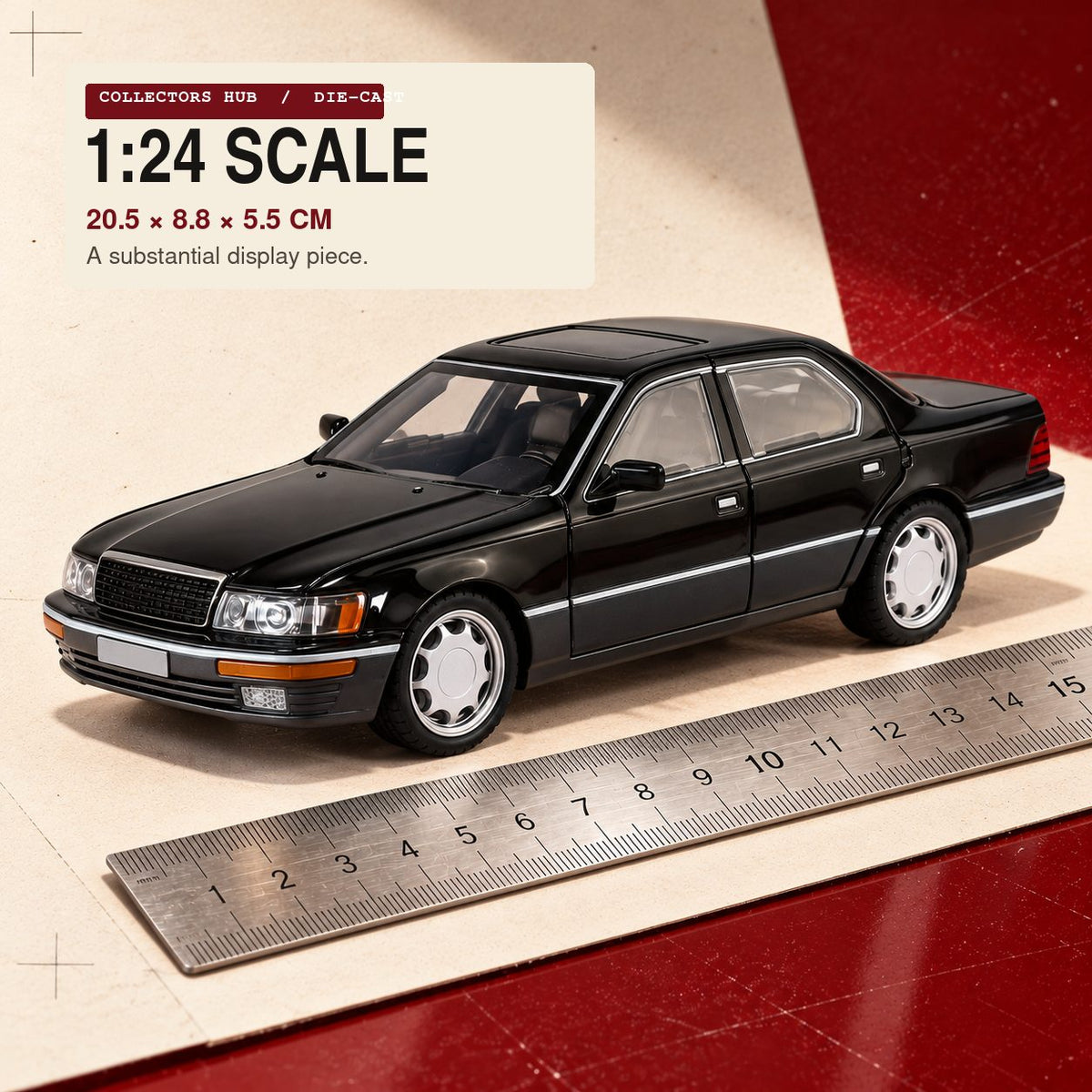 Lexus LS400 1:24 die-cast model in black, front view