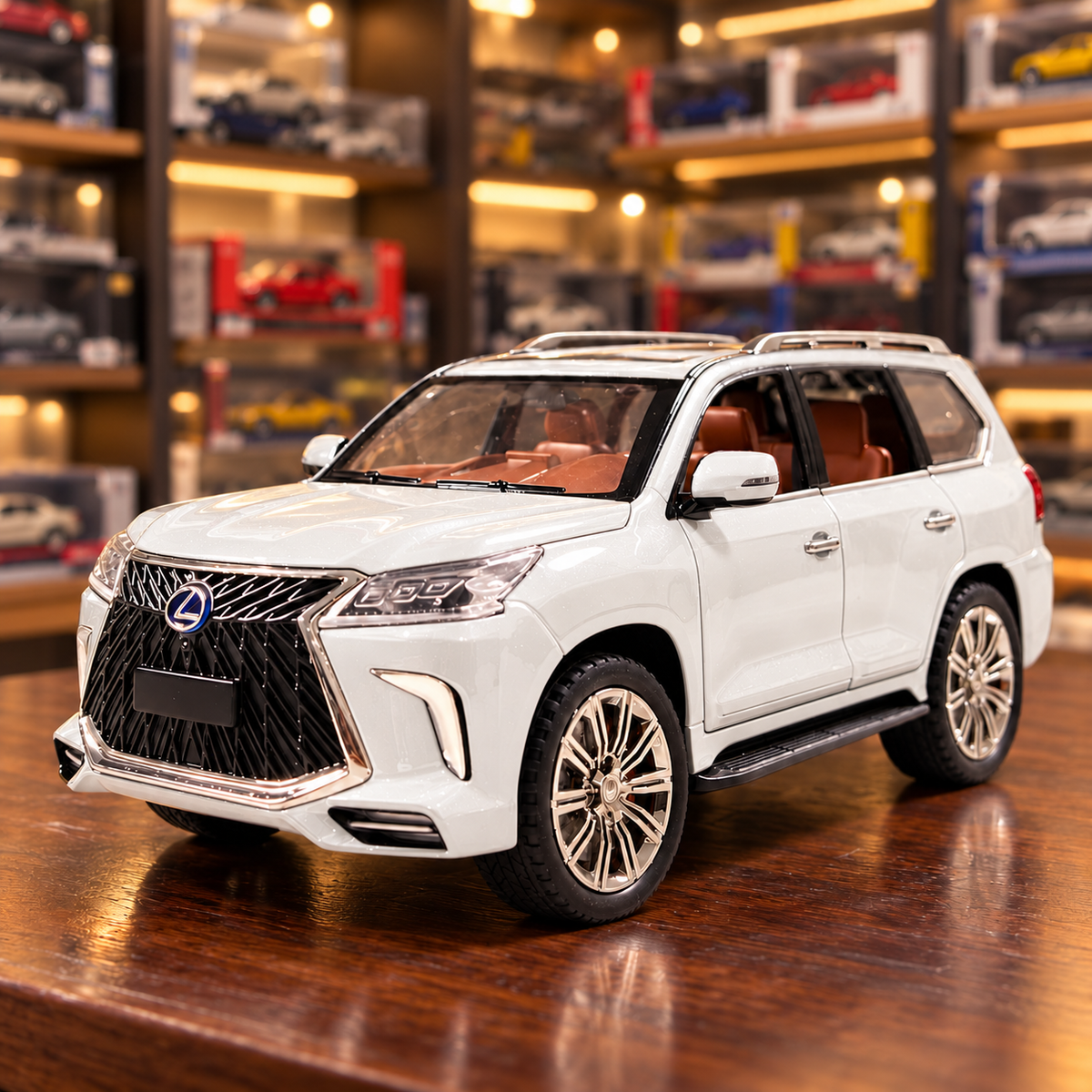 White Lexus LX570 1:24 die-cast, front with spindle grille