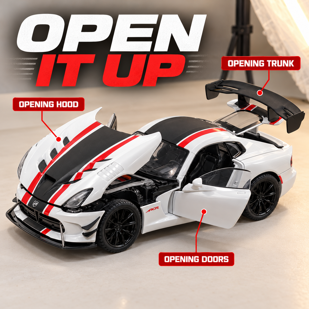 Dodge Viper ACR | 1:24 Collector Die-Cast | White with Black and Red Stripe