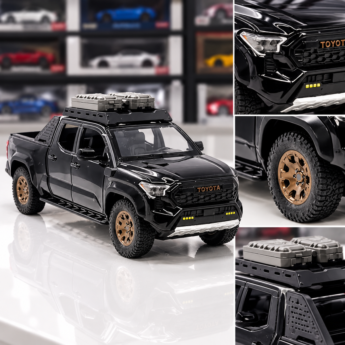 Black Tacoma Trailhunter 1:24 die-cast, rear view