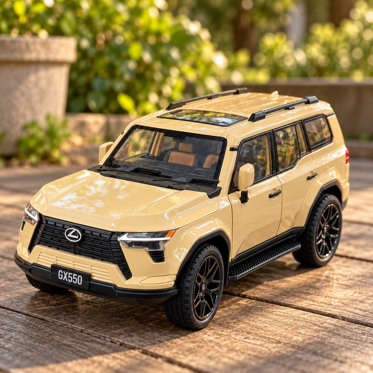 Lexus GX550 1:24 die-cast model outdoors on a wooden table