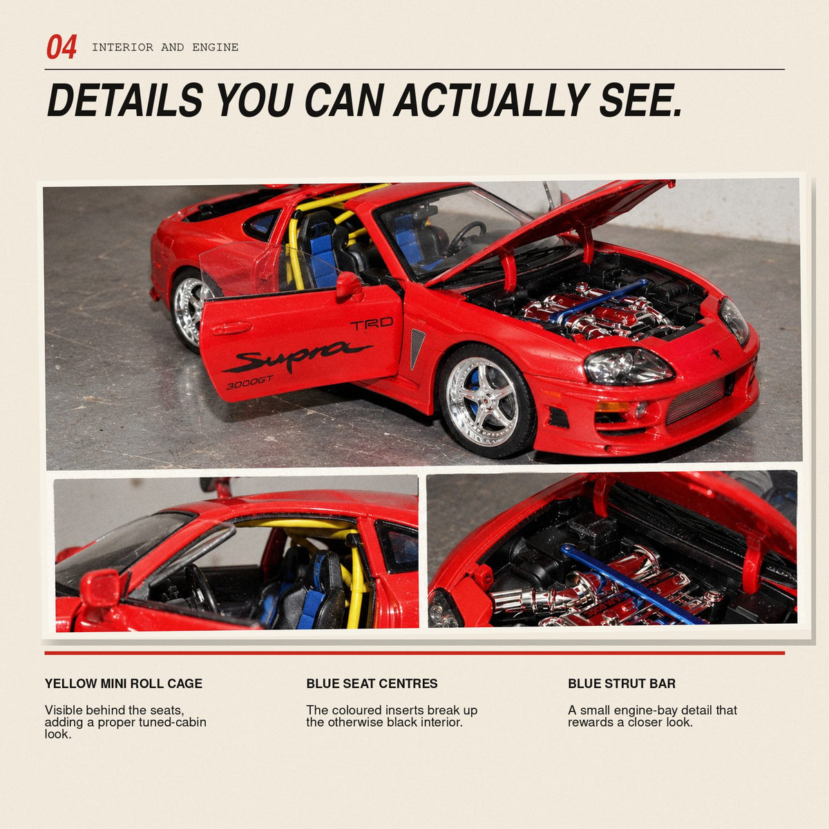 Toyota Supra MK4 1:24 die-cast model in red, photo 4