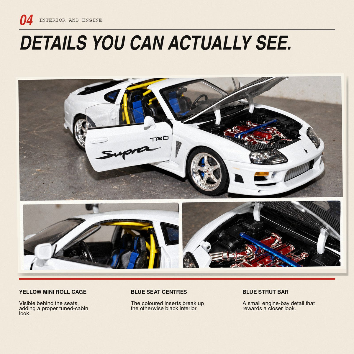 Toyota Supra MK4 1:24 die-cast model in white, photo 4
