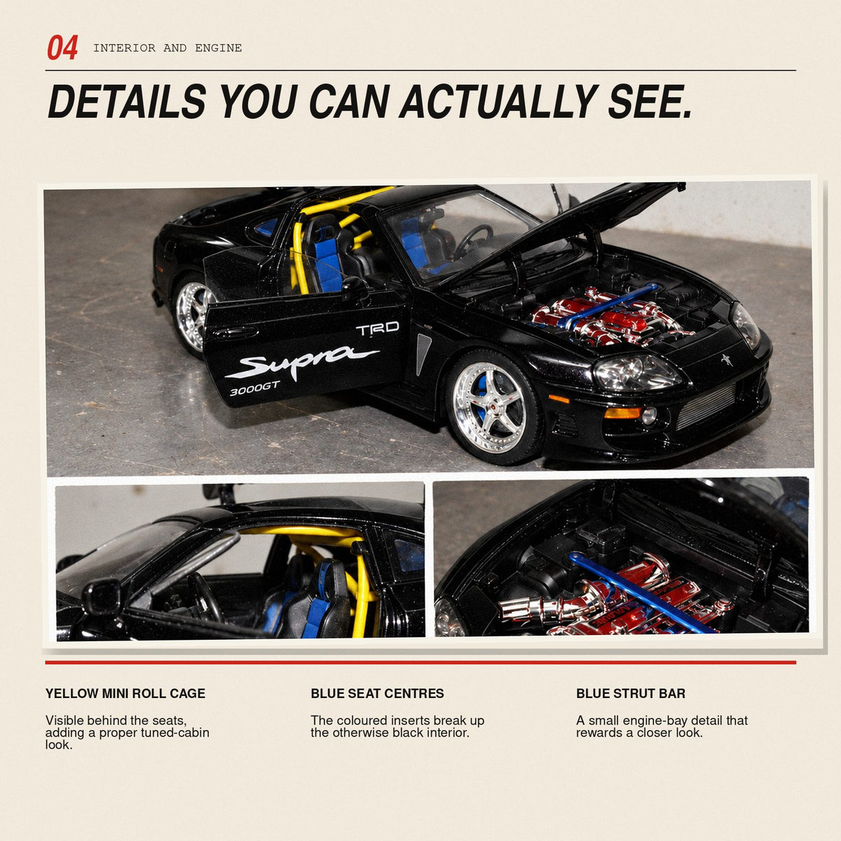 Toyota Supra MK4 1:24 die-cast model in black, photo 4