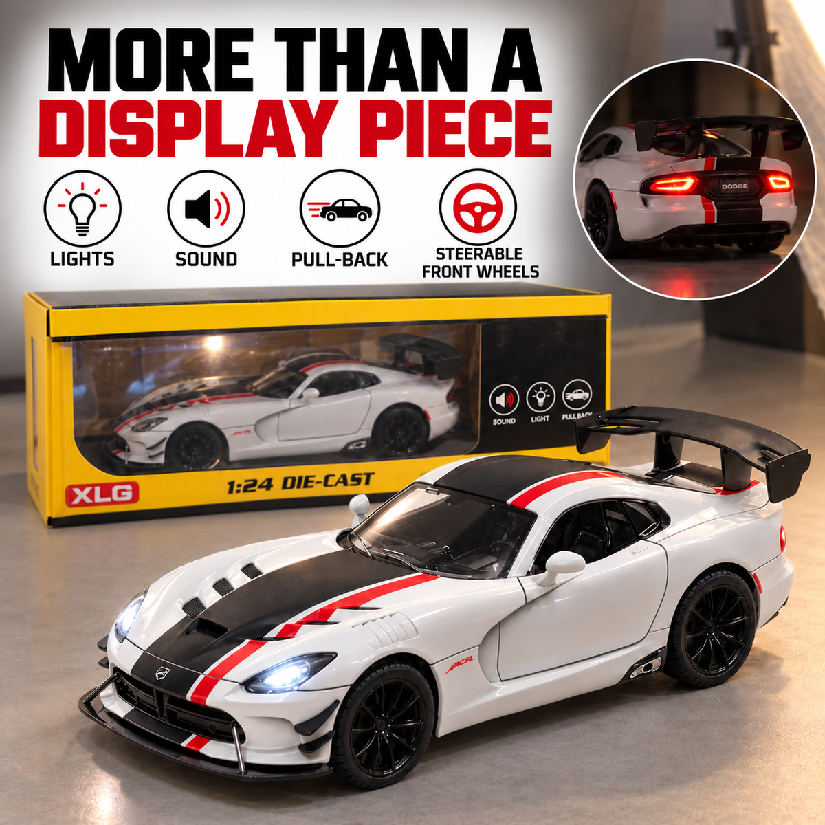 Dodge Viper ACR | 1:24 Collector Die-Cast | White with Black and Red Stripe