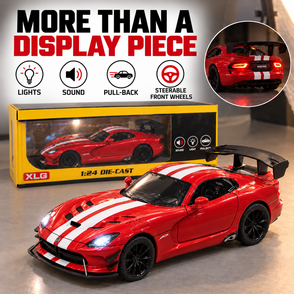 Dodge Viper ACR | 1:24 Collector Die-Cast | Red with White Stripes