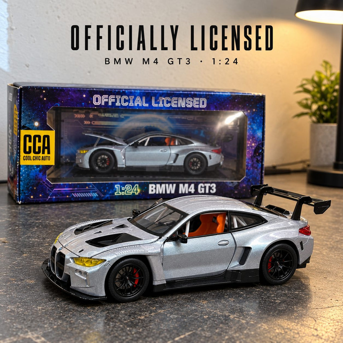 BMW M4 GT3 1:24 die-cast model in silver, photo 4