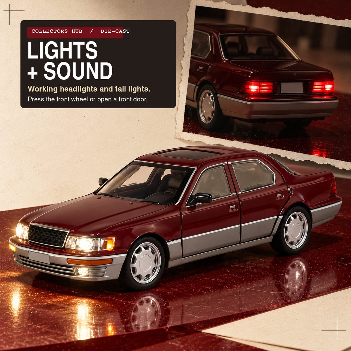 Lexus LS400 1:24 die-cast model in maroon, photo 3