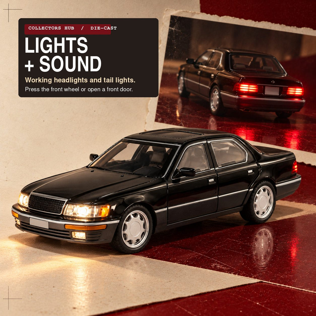 Lexus LS400 1:24 die-cast model in black, photo 3