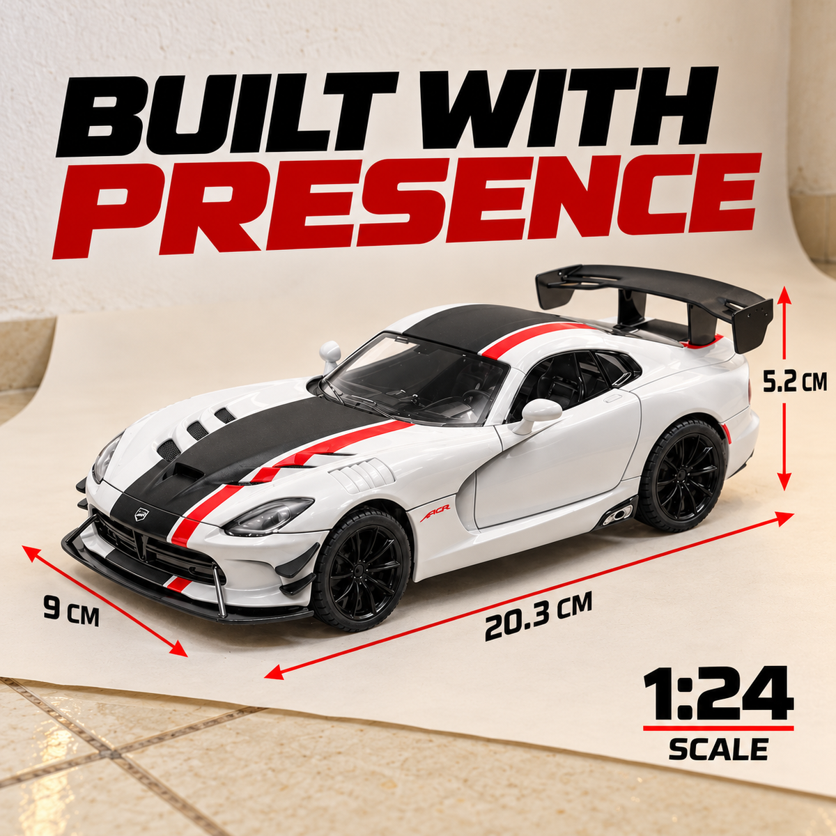Dodge Viper ACR | 1:24 Collector Die-Cast | White with Black and Red Stripe