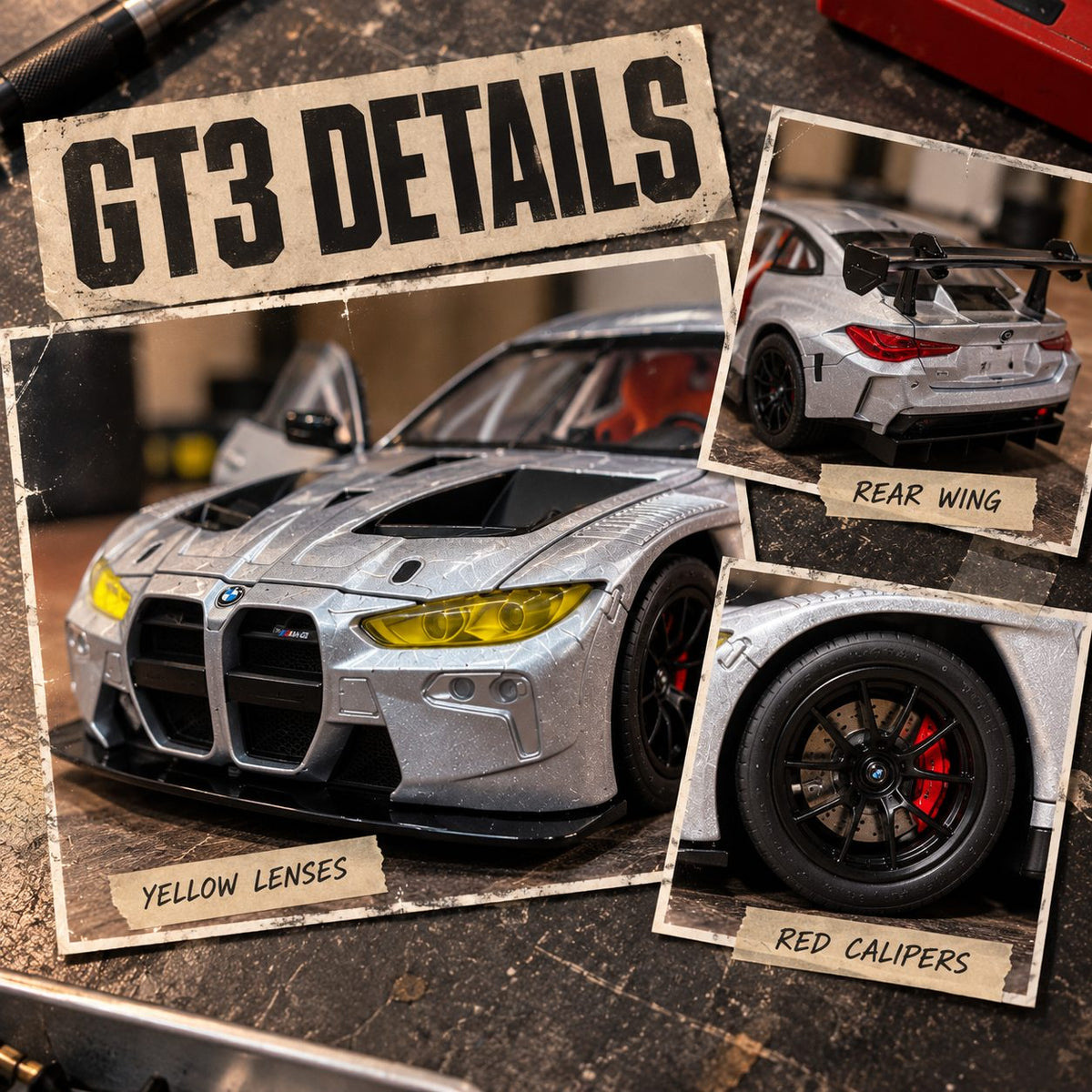 BMW M4 GT3 1:24 die-cast model in silver, photo 5