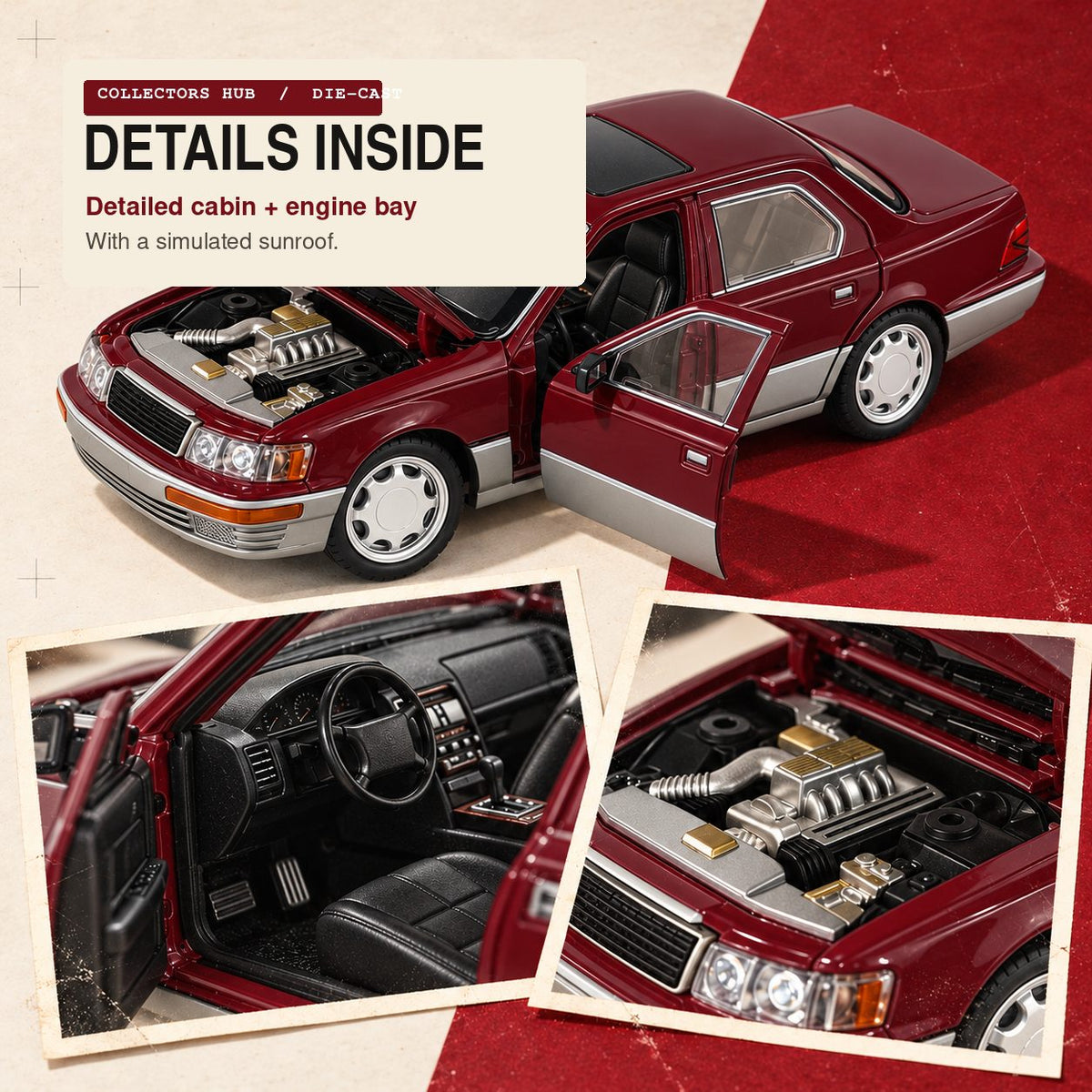 Lexus LS400 1:24 die-cast model in maroon, photo 5
