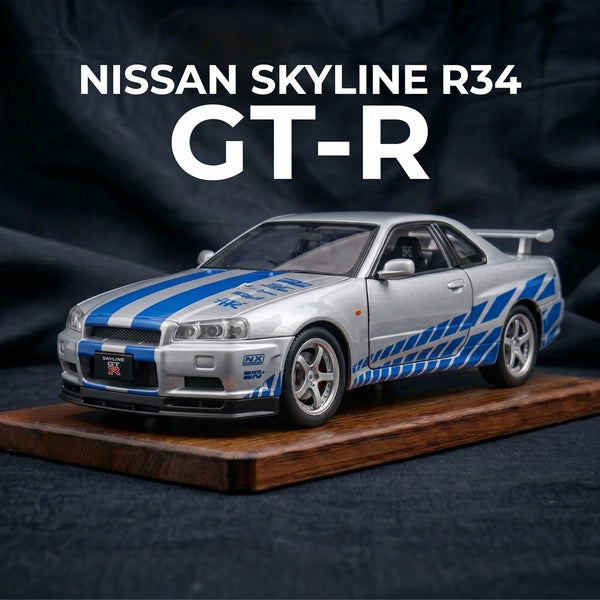 Nissan GTR R34 | 1:24 Collector Die-Cast | Silver & Blue Finish
