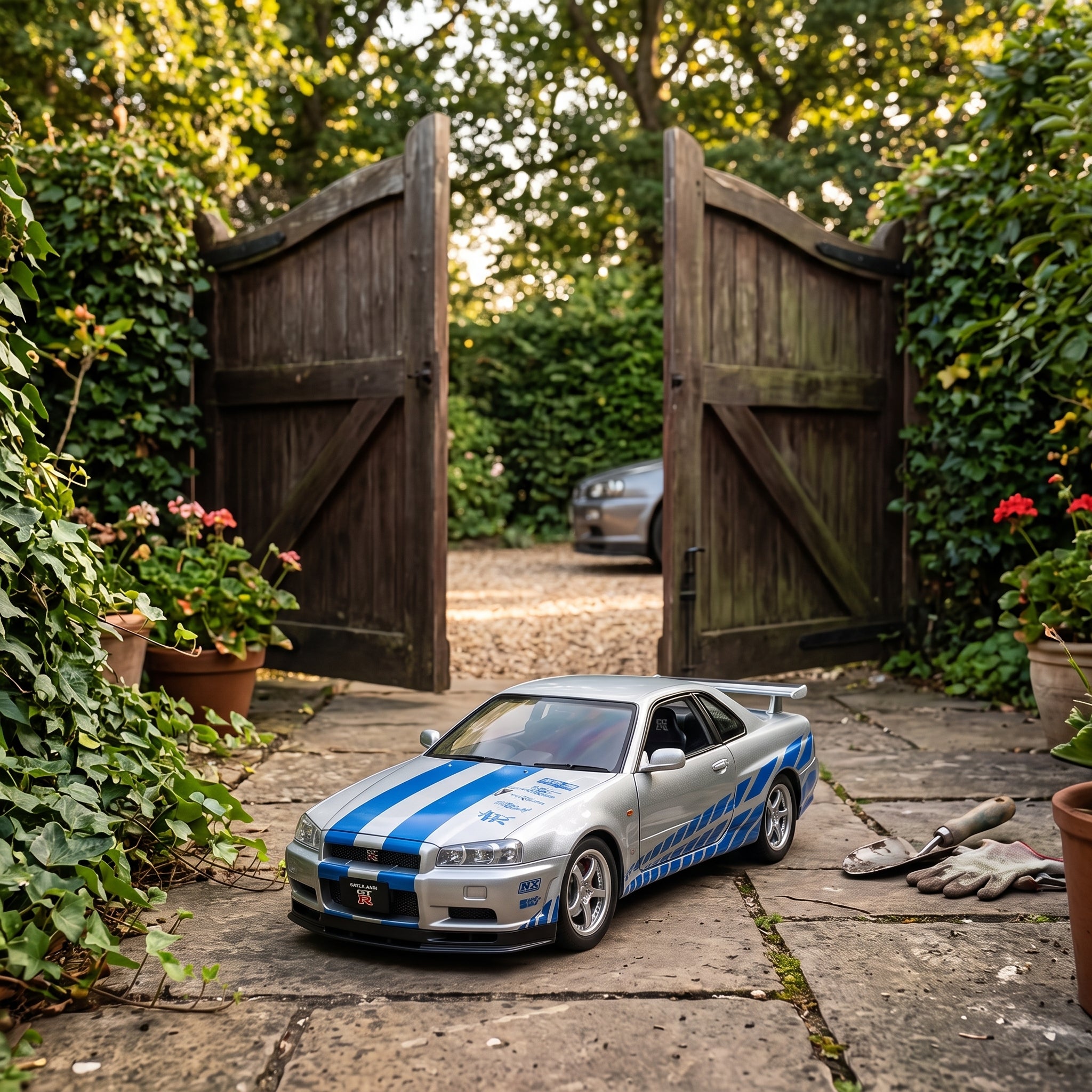 Nissan GTR R34 | 1:24 Collector Die-Cast | Silver & Blue Finish