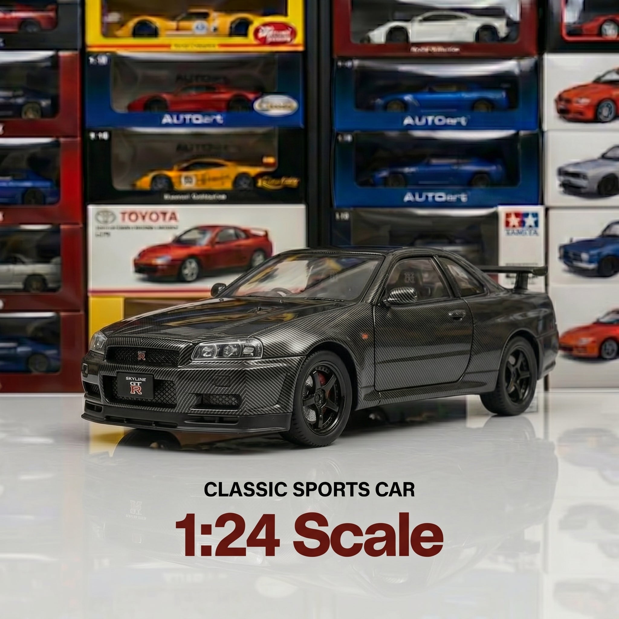 Nissan GTR R34 | 1:24 Collector Die-Cast | Carbon Fiber Finish