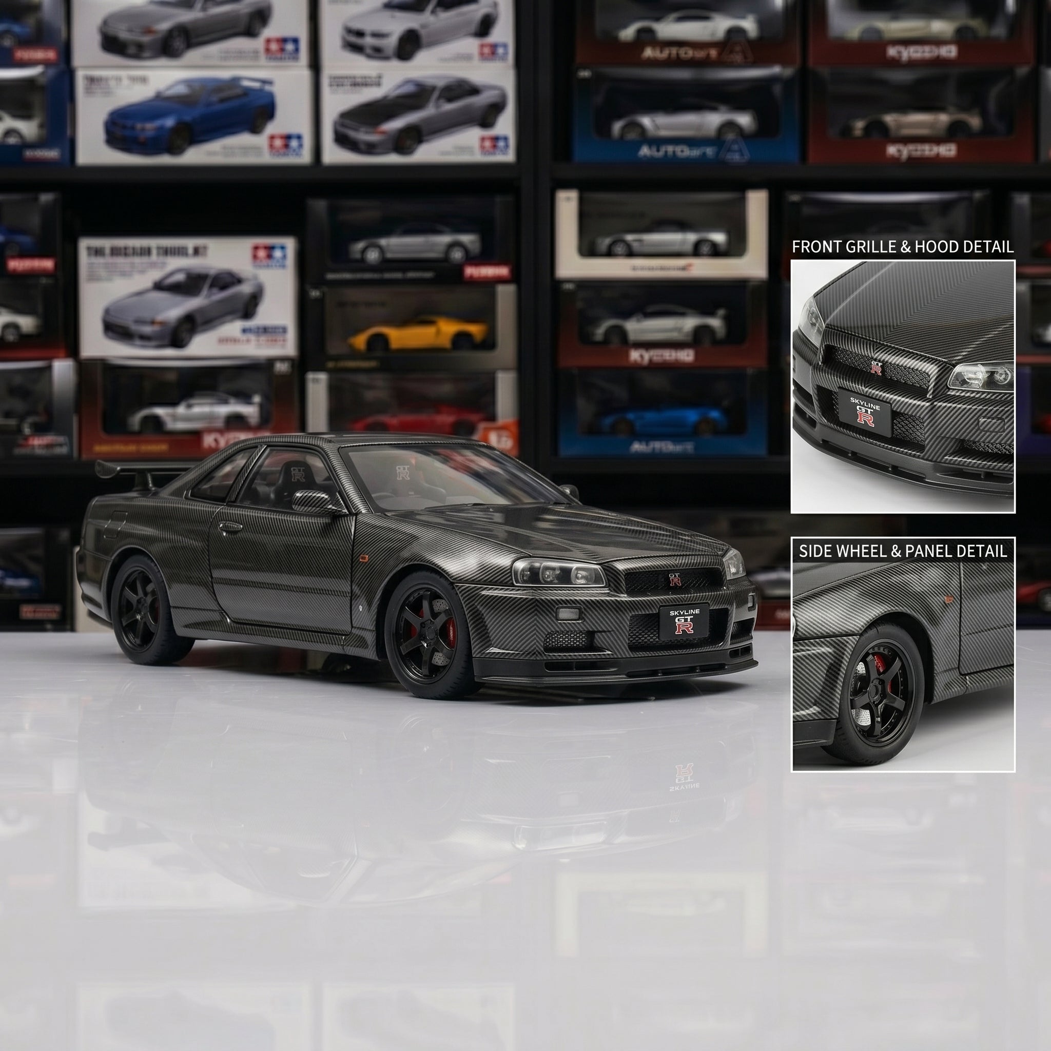 Nissan GTR R34 | 1:24 Collector Die-Cast | Carbon Fiber Finish